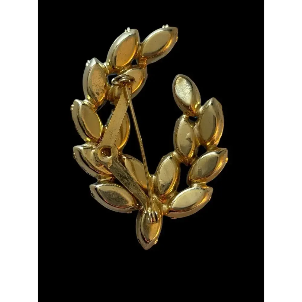 JULIANA D&E Aqua Deep Blue Glass Baguette Rhinestones Leaf Brooch Pin Vintage